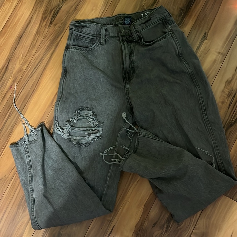 Grey Junior Size 3 high waisted distressed jeans